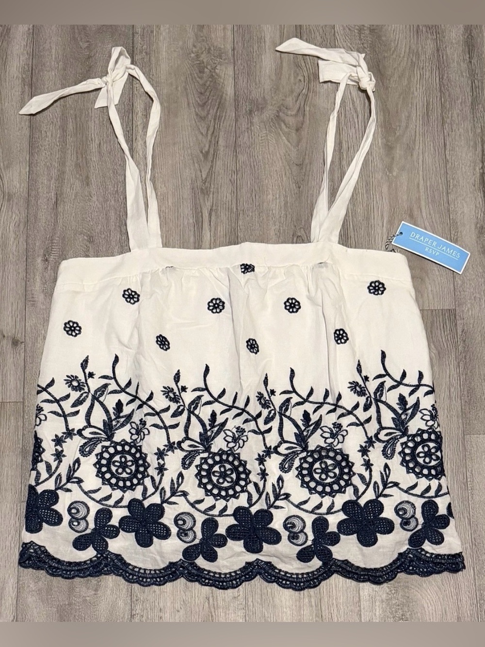 Draper James Size XL RSVP Floral Embroidered Tank Top Sleeveless Tie Straps
